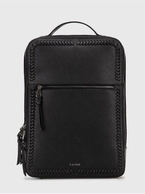 Calpak Black Woven-Trim Leather Backpack